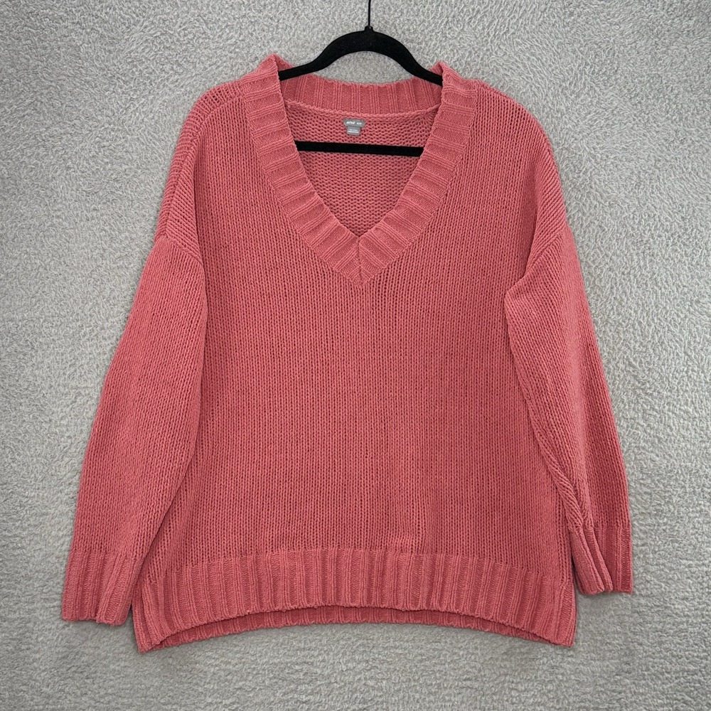 Aerie Women's Sweater V Neck Long Sleeve Size XS Oversized Thick Knit Orange